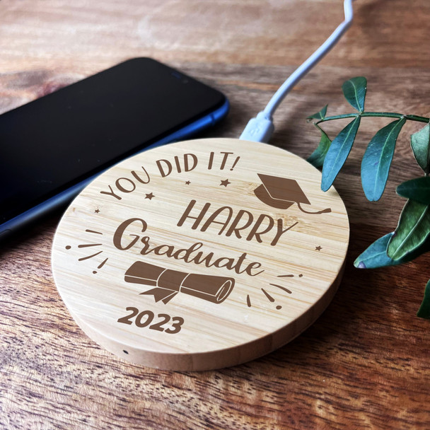Graduation Hat & Scroll You Did It Graduate Personalised Round Phone Charger Pad