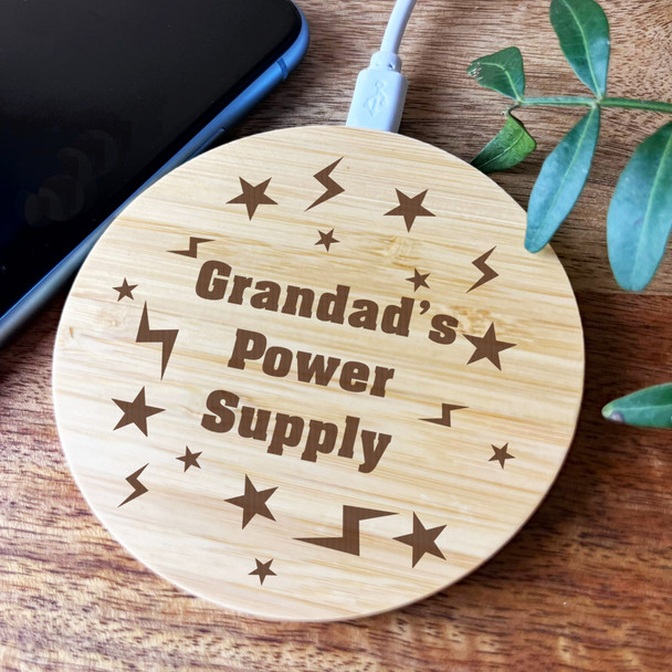 Lightning & Stars Power Supply Grandad Personalised Round Phone Charger Pad