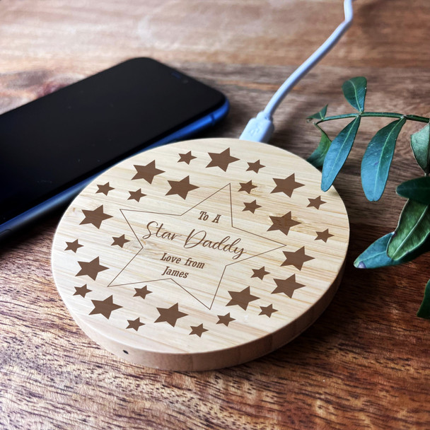 Stars Border To A Star Daddy Personalised Round Wireless Phone Charger Pad