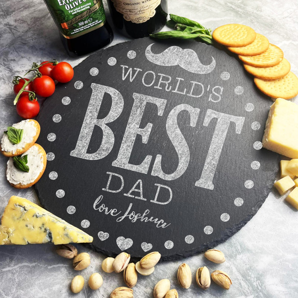 Worlds Dad Moustache Father's Day Birthday Personalised Round Slate Cheese Board