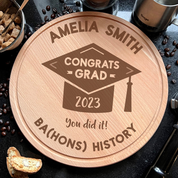 Congrats Grad You Did It Graduation Hat Personalised Round Wood Chopping Board