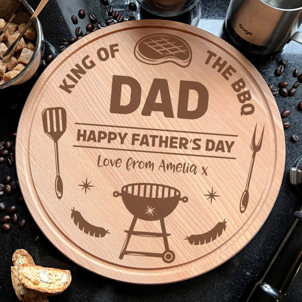 Dad King Of The BBQ Father's Day Personalised Round Wood Chopping Board