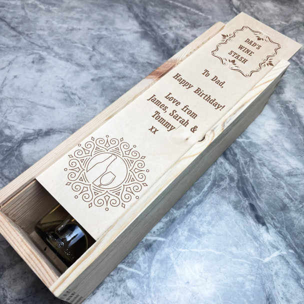 Fancy Borders Wine Stash Dad Birthday Single Bottle Personalised Wine Gift Box