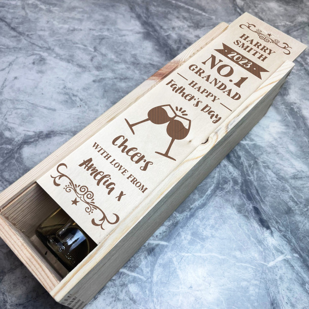 Grandad Father's Day No.1 Glasses Cheers 1 Bottle Personalised Wine Gift Box