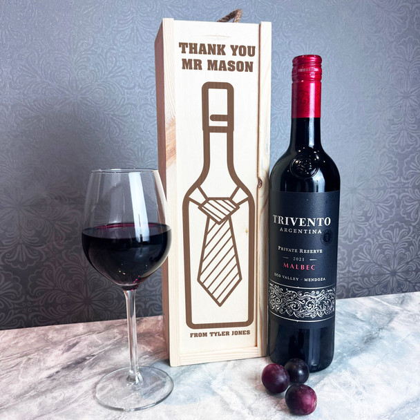 Wine Bottle Tie Stripes Thanks Teacher Single Bottle Personalised Wine Gift Box