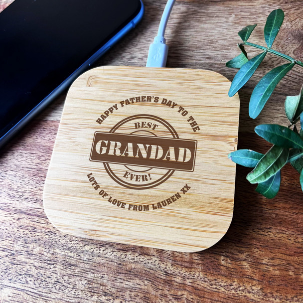 Best Grandad Ever Father's Day Personalised Square Wireless Phone Charger Pad