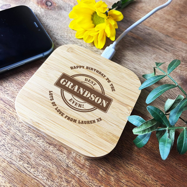 Best Grandson Ever Birthday Personalised Square Wireless Phone Charger Pad