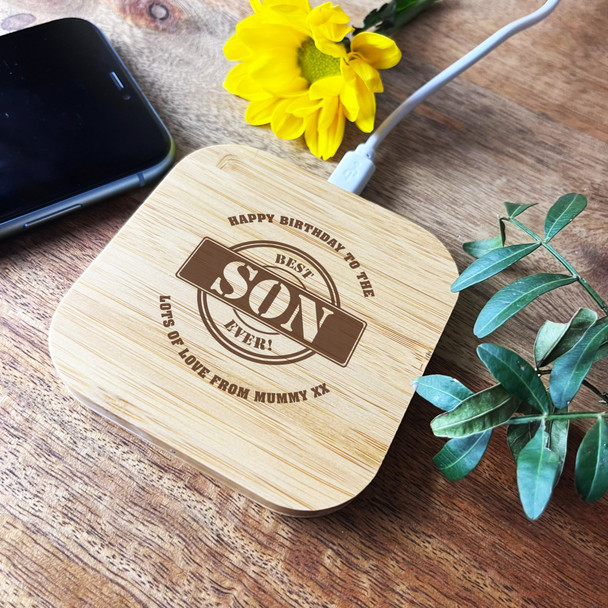 Best Son Ever Birthday Personalised Square Wireless Phone Charger Pad