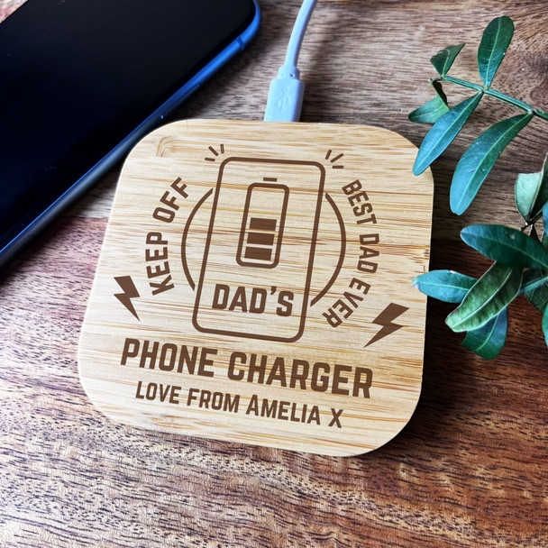 Keep Off Best Dad Ever Father's Day Personalised Square Phone Charger Pad