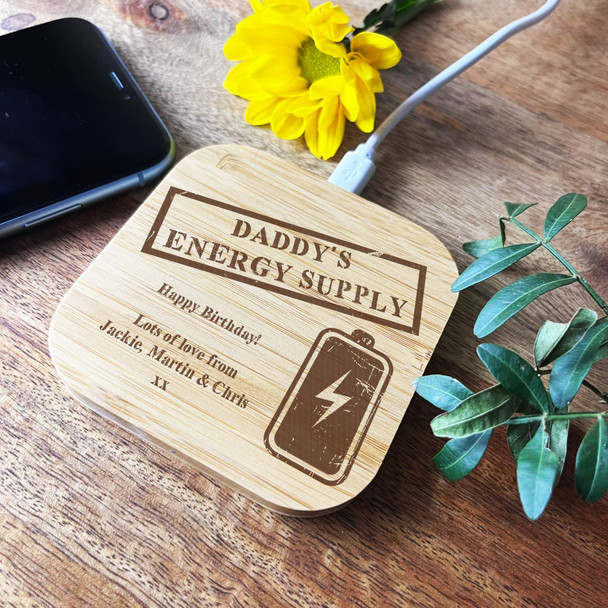 Stamp Energy Supply Battery Daddy Birthday Personalised Square Phone Charger Pad