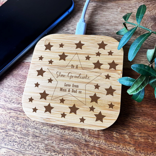Stars Border To A Star Graduate Personalised Square Wireless Phone Charger Pad