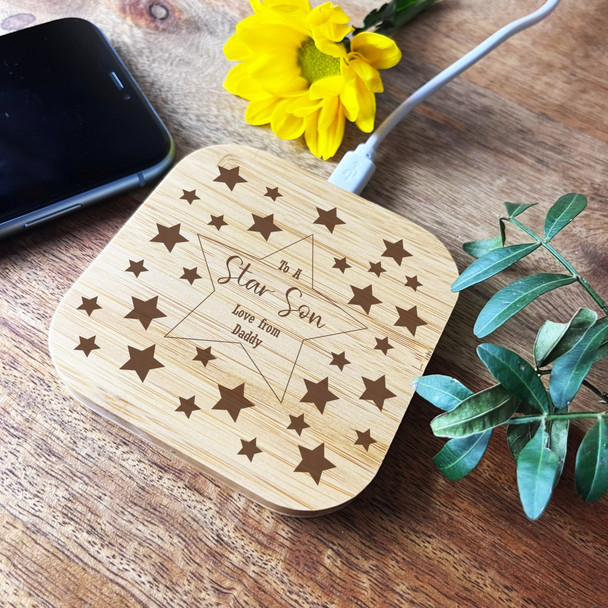 To A Star Son Personalised Square Wireless Phone Charger Pad