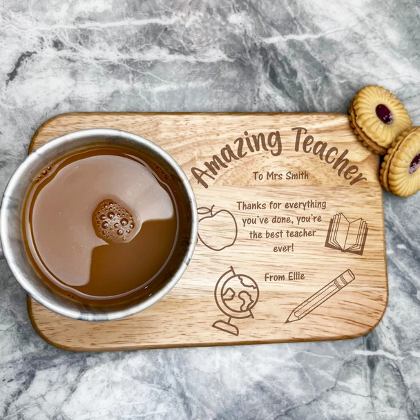 Apple Globe Book Thanks Amazing Teacher Personalised Tea Biscuits Treat Board