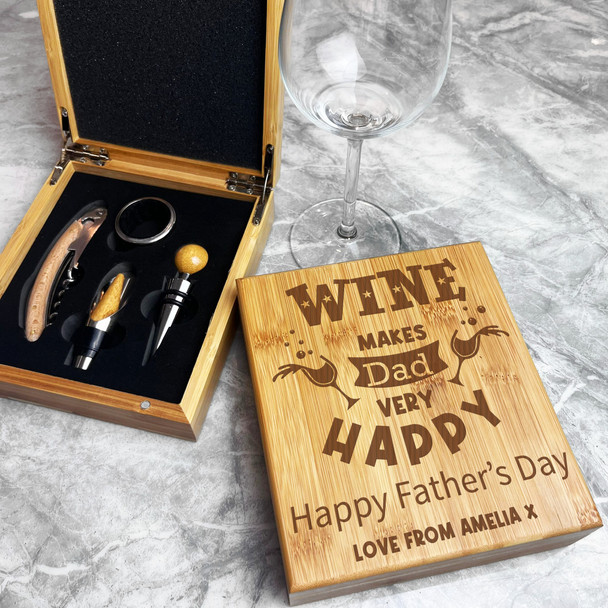 Dad Happy Father's Day Personalised Wine Bottle Tools Gift Box Set