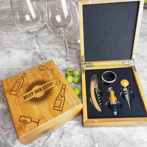 Ever Wine & Champagne Glasses Son Personalised Wine Bottle Tools Gift Box Set