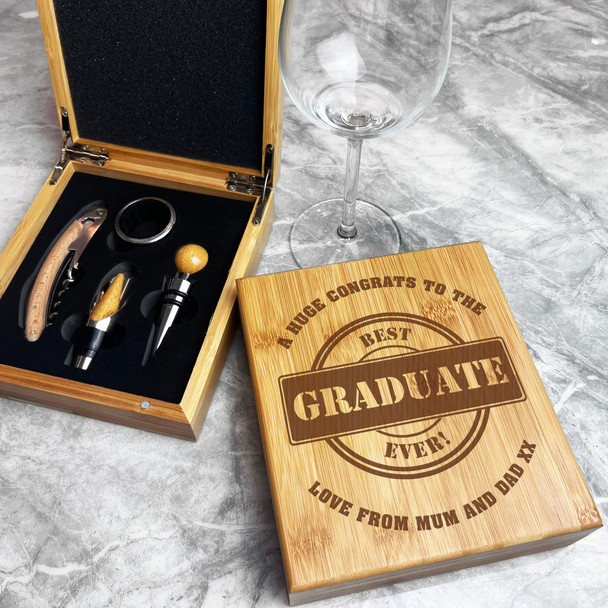 Huge Congrats Graduate Graduation Personalised Wine Bottle Tools Gift Box Set