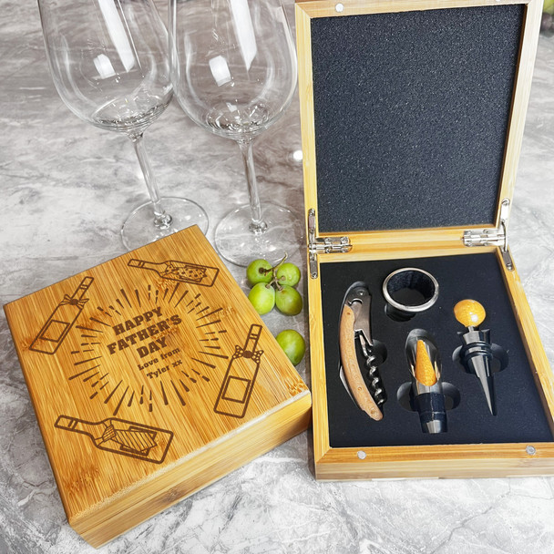 Ties Bowties Father's Day Personalised Wine Bottle Tools Gift Box Set