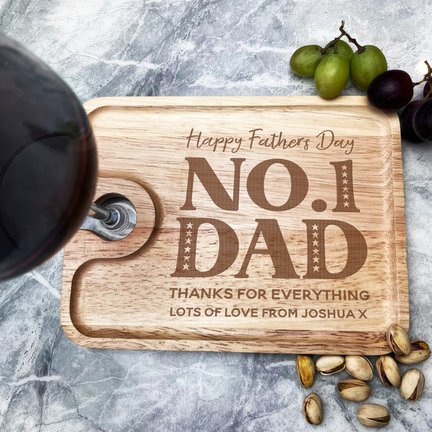 Happy Father's Day Number 1 Dad Personalised Wine Glass & Nibbles Serving Tray