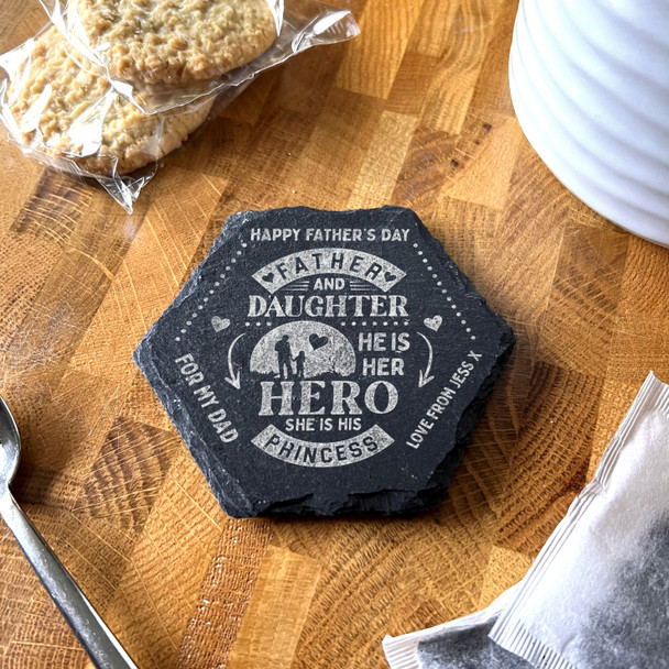 Father Dad And Daughter Happy Father's Day Personalised Hexagon Slate Coaster