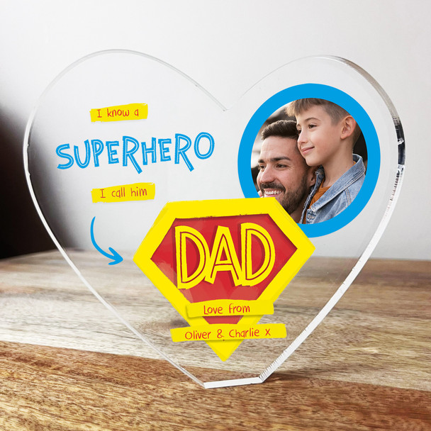 Superhero Dad Father's Day Birthday Photo Clear Heart Personalised Ornament Gift