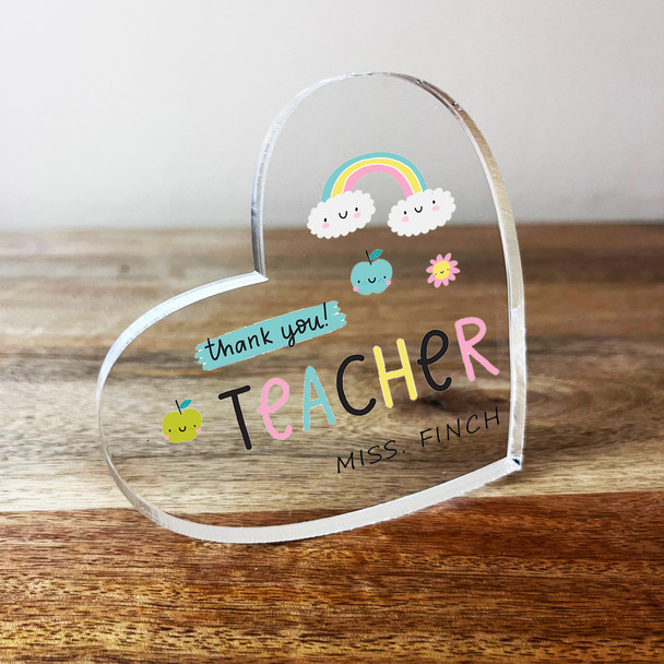 Rainbow Pastel Thank You Teacher Flowers Clear Heart Personalised Gift Ornament