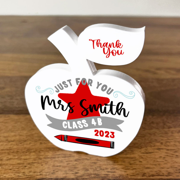 Just For You Teacher Thank You Star Red Banner Pencil Apple Personalised Gift