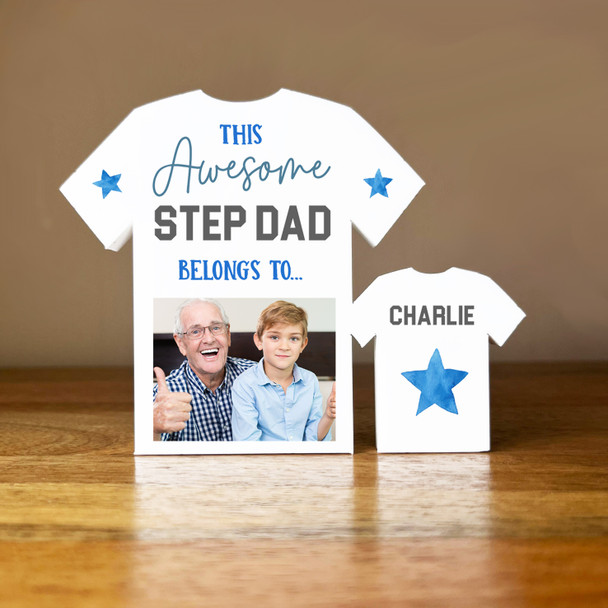 This Awesome Step Dad Belongs To 1 Small Football Shirt Photo Personalised Gift