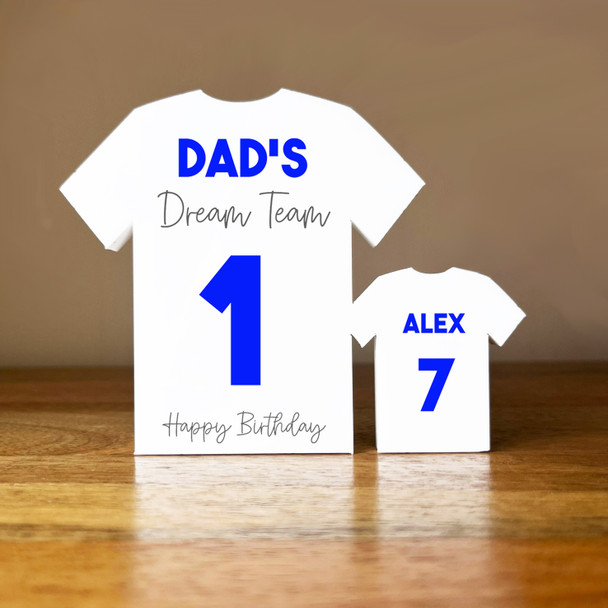 Dad's Dream Team Birthday Football Blue Shirt Family 1 Small Personalised Gift