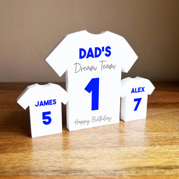 Dad's Dream Team Birthday Football Blue Shirt Family 2 Small Personalised Gift