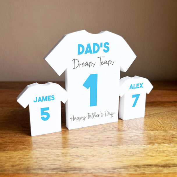 Dad Team Fathers Day Football Light Blue Shirt Family 2 Small Personalised Gift