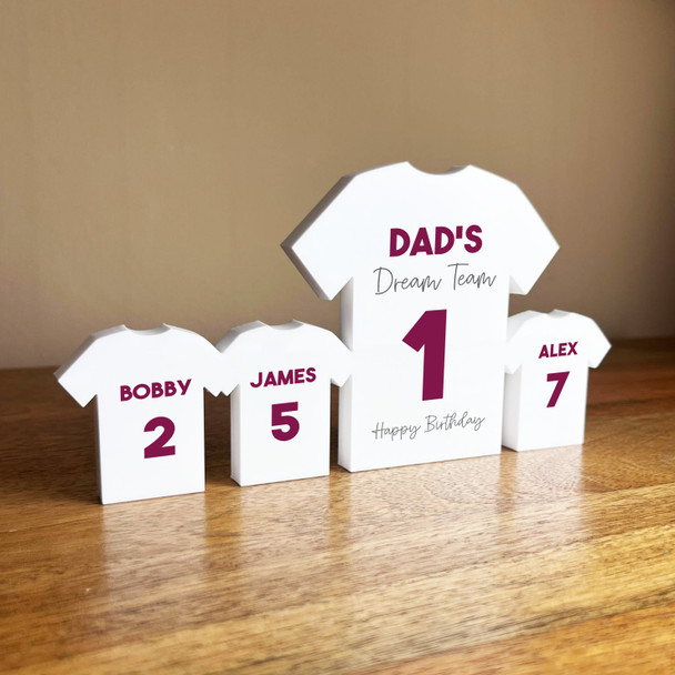 Dad's Dream Team Birthday Football Purple Shirt Family 3 Small Personalised Gift