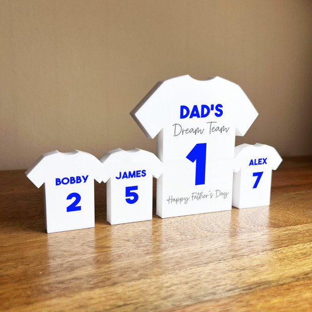 Dad's Team Fathers Day Football Blue Shirt Family 3 Small Personalised Gift