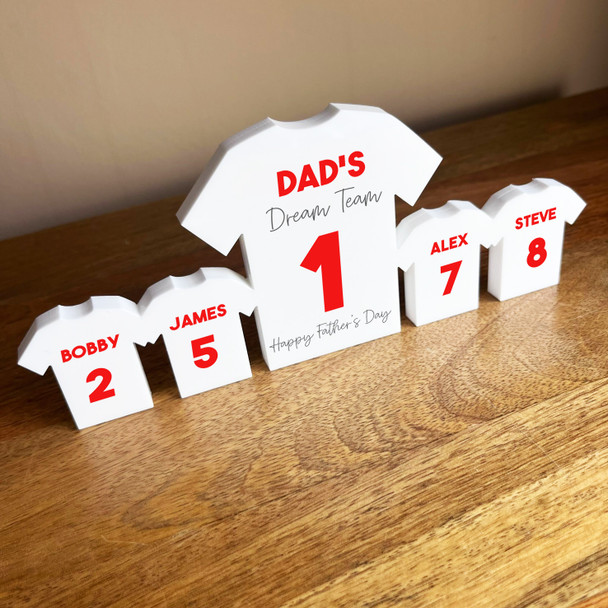 Dad's Team Father's Day Football Red Shirt Family 4 Small Personalised Gift