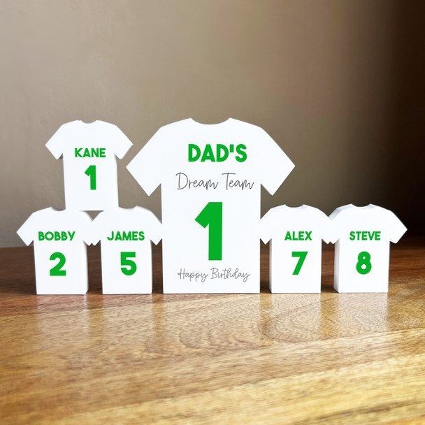 Dad's Dream Team Birthday Football Green Shirt Family 5 Small Personalised Gift