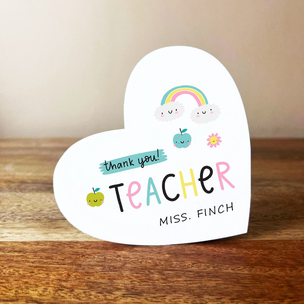 Rainbow Pastel Thank You Teacher Flowers White Heart Personalised Gift Ornament