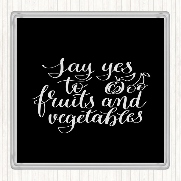 Black White Fruits And Vegetables Quote Coaster