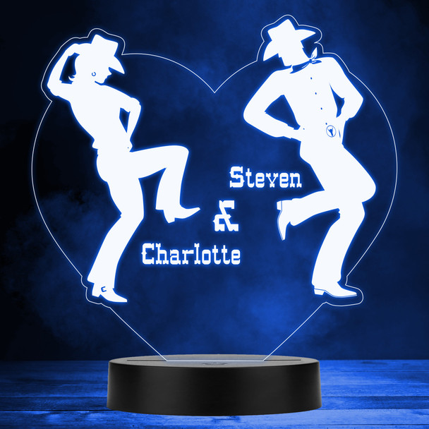 Heart Cowboy And Cowgirl Dancing Multicolour Personalised Gift Lamp Night Light