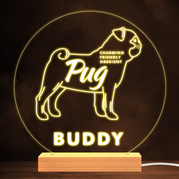 Pug Dog Pet Silhouette Personality Warm White Lamp Personalised Gift Night Light