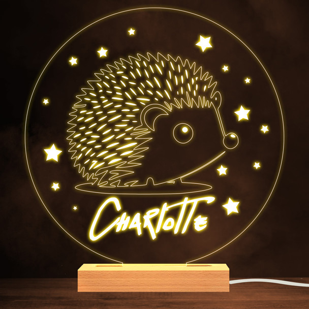 Cute Hedgehogs Stars Round Warm White Lamp Personalised Gift Night Light