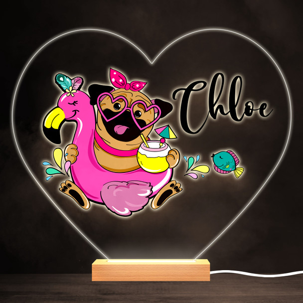 Pug Dog Flamingo Drink Colourful Heart Personalised Gift LED Lamp Night Light