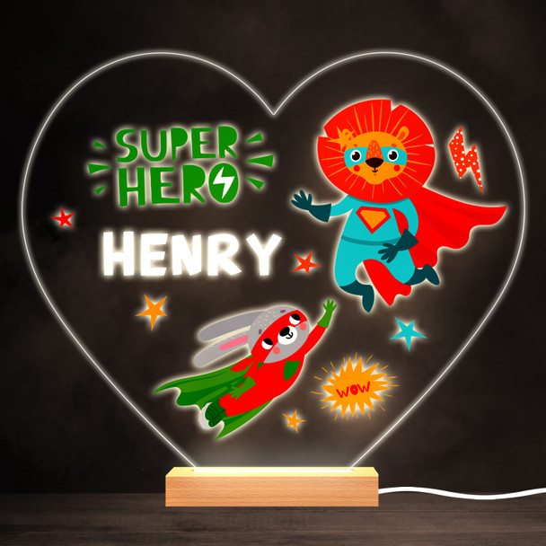 Superhero Lion And Rabbit Colourful Heart Personalised Gift LED Lamp Night Light