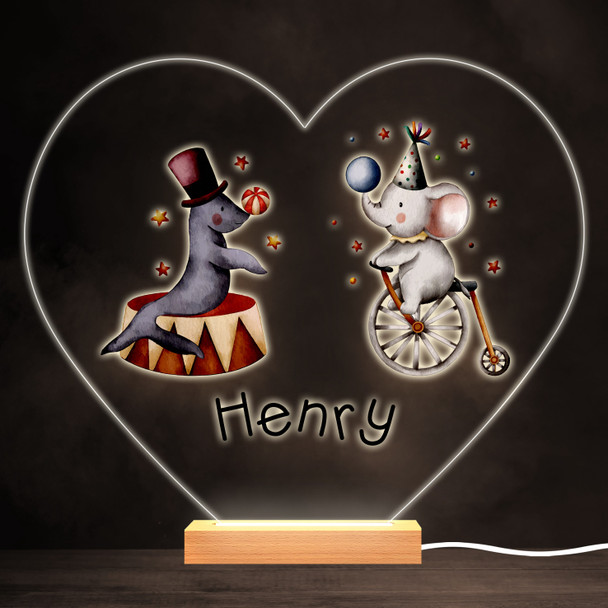 Watercolour Elephant Seals Circus Heart Personalised Gift Lamp Night Light