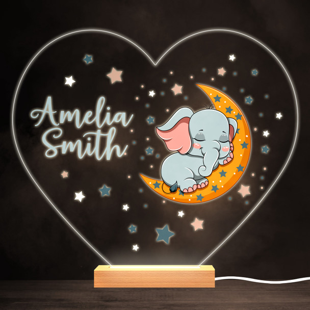 Moon Sleeping Elephant Colourful Heart Personalised Gift LED Lamp Night Light