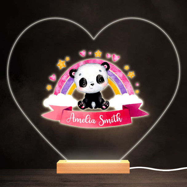 Panda Bear Rainbow Baby Girl Colourful Heart Personalised Gift Lamp Night Light