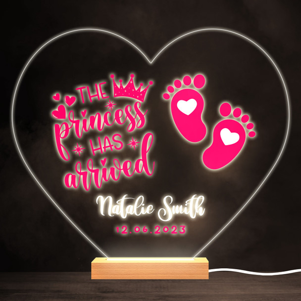 Pink New Baby Girl Feet Colourful Heart Personalised Gift LED Lamp Night Light