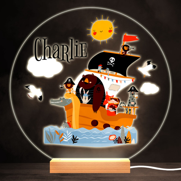 Animals Pirates Sailing Ship Colourful Round Personalised Gift Lamp Night Light