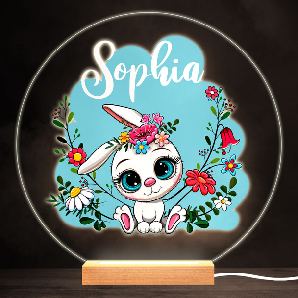 Floral Cute Bunny Colourful Round Personalised Gift LED Lamp Night Light