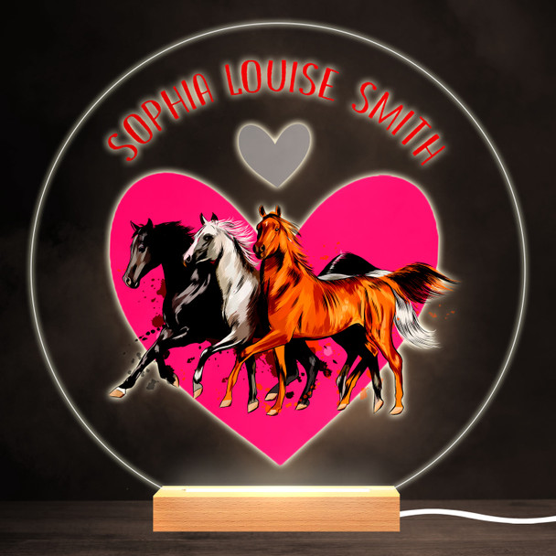 Horse Lover Girl Colourful Round Personalised Gift LED Lamp Night Light