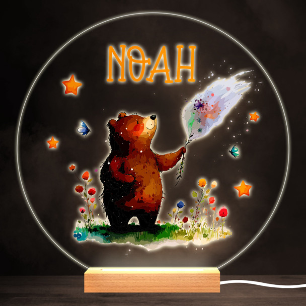 Bear Wild Night Colourful Round Personalised Gift LED Lamp Night Light