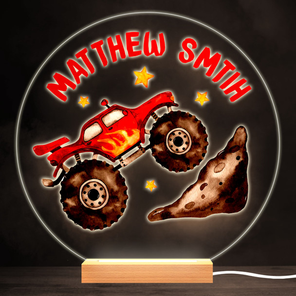 Monster Truck Red Cars Colourful Round Personalised Gift LED Lamp Night Light